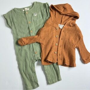 Rabbit + Bear Organic Cotton Outfit Romper and Hoodie Size 3-6 months